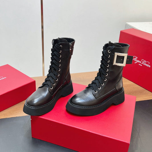VIV' RANGERS STRASS BUCKLE BOOTS IN BLACK CALFSKIN - 35
