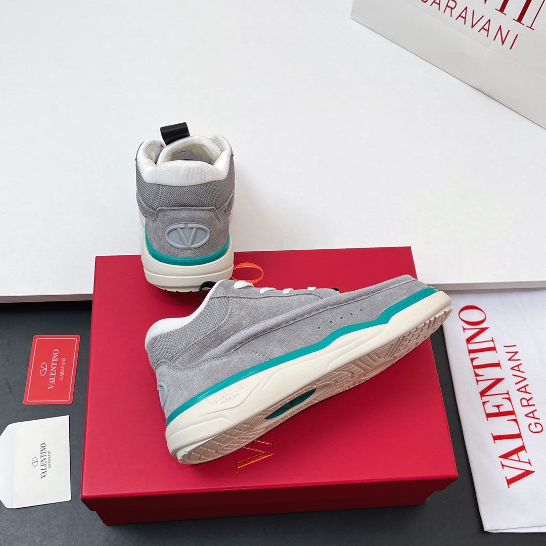 VALENTINO 25S RUNBOOT SNEAKERS IN GREY MIX TEAL BLUE LAMBSKIN - 35
