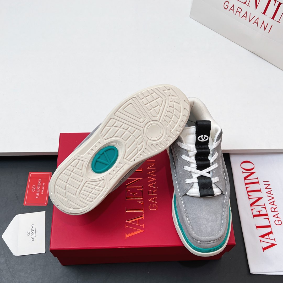 VALENTINO 25S RUNBOOT SNEAKERS IN GREY MIX TEAL BLUE LAMBSKIN - 35