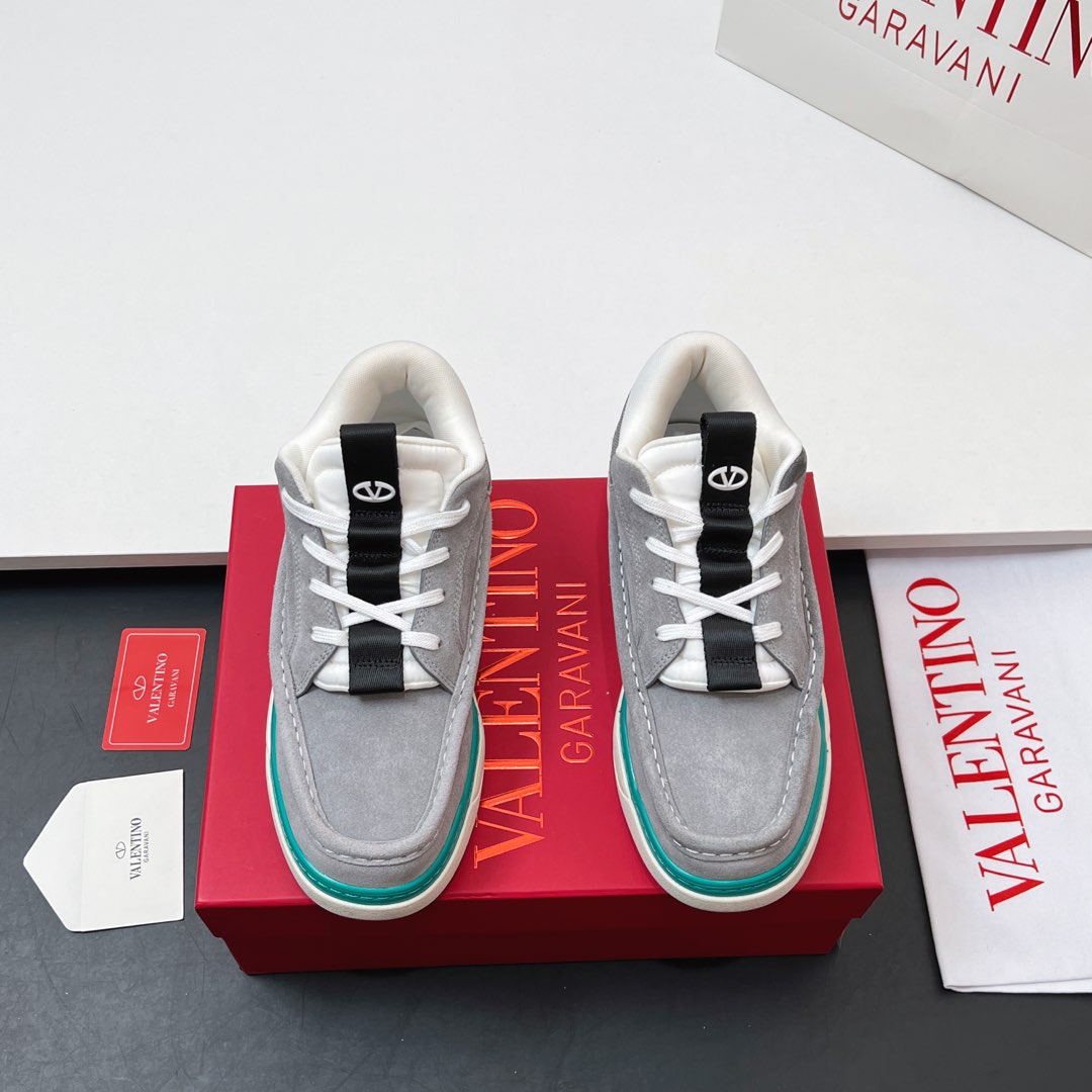 VALENTINO 25S RUNBOOT SNEAKERS IN GREY MIX TEAL BLUE LAMBSKIN - 35