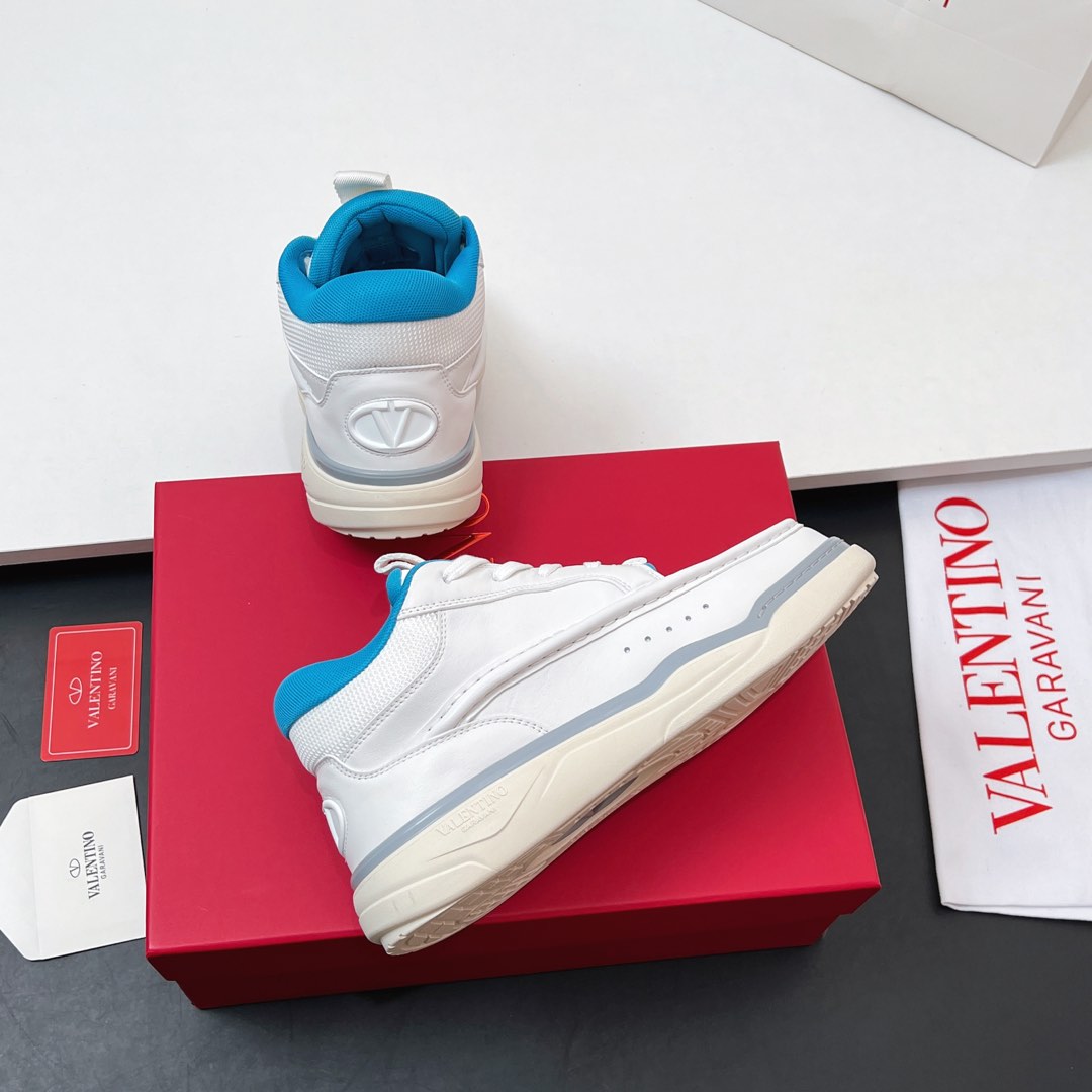 VALENTINO 25S RUNBOOT SNEAKERS IN WHITE MIX BLUE LAMBSKIN - 35
