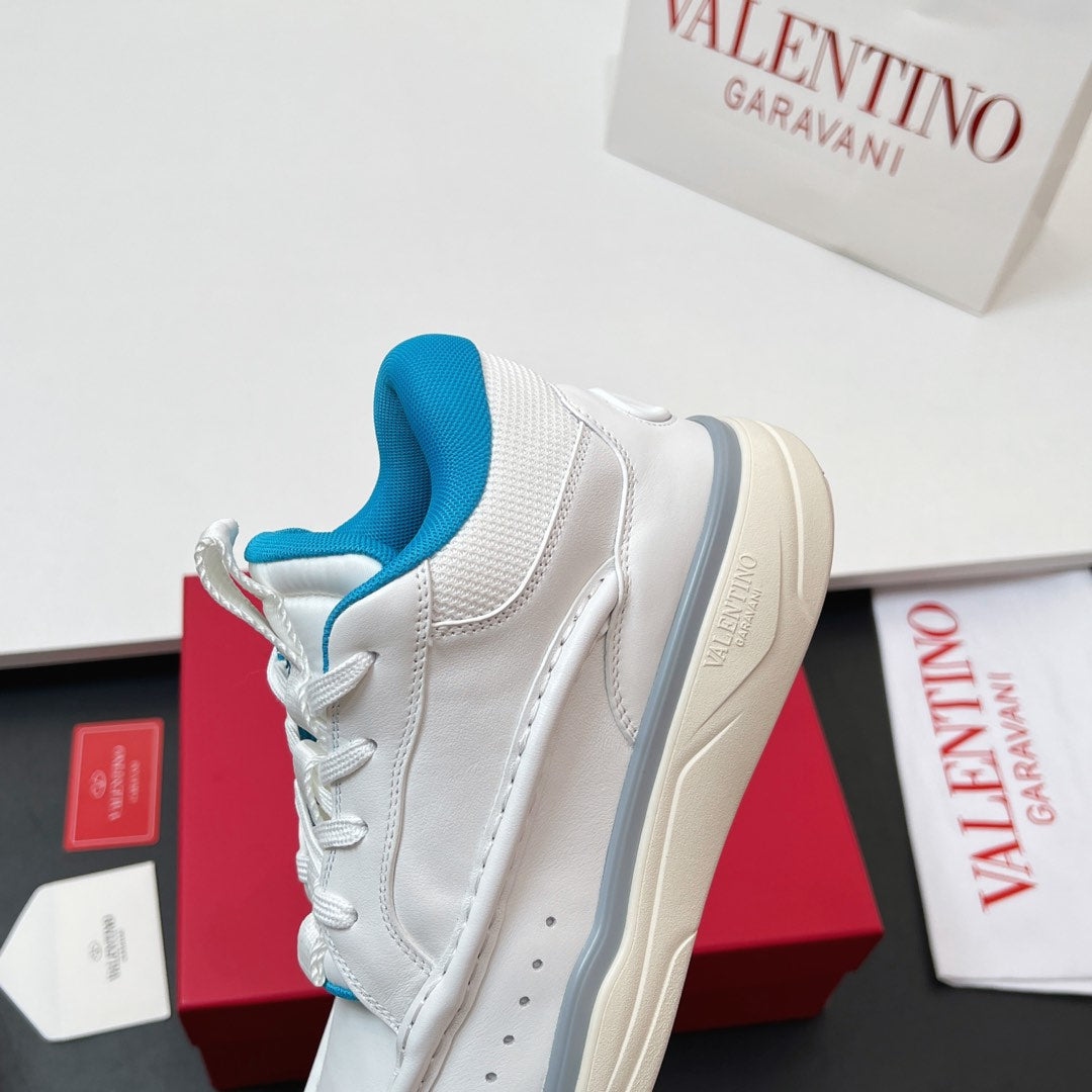 VALENTINO 25S RUNBOOT SNEAKERS IN WHITE MIX BLUE LAMBSKIN - 35