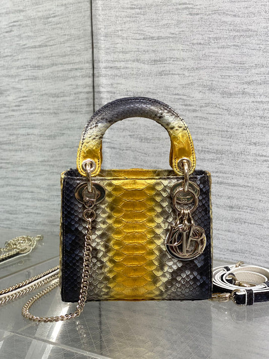 Сумка MINI 17 LADY BAG з візерунком "соняшник-мікс" та "чорна зміїна шкіра" з овечої шкіри