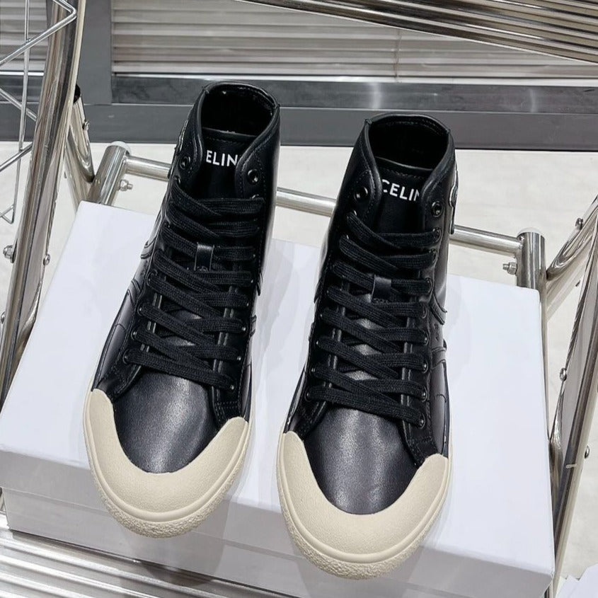 MID LOW LACE-UP ALAN SNEAKERS WITH TRIOMPHE PATCH IN CALFSKIN BLACK - 35