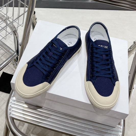 JANE SNEAKERS LOW LACE-UP WITH TRIOMPHE PATCH IN CANVAS AND CALFSKIN NAVY - 35