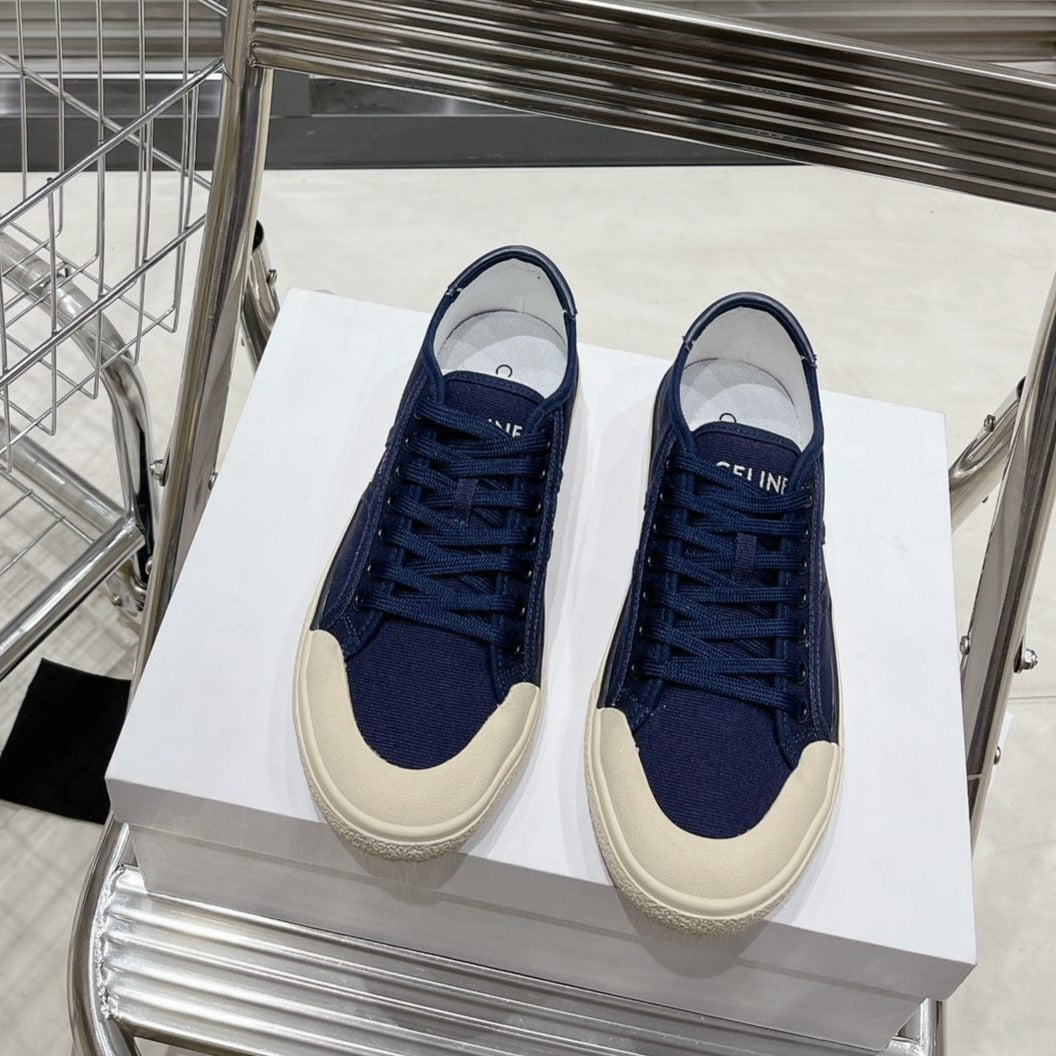 JANE SNEAKERS LOW LACE-UP WITH TRIOMPHE PATCH IN CANVAS AND CALFSKIN NAVY - 35