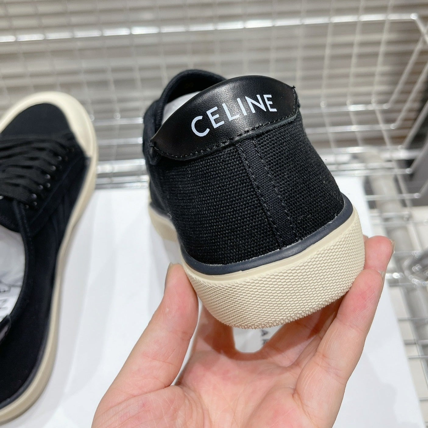 JANE SNEAKERS LOW LACE-UP WITH TRIOMPHE PATCH IN CANVAS AND CALFSKIN BLACK - 35