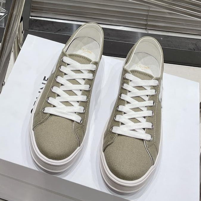 JANE SNEAKERS LOW LACE-UP WITH TRIOMPHE PATCH IN CANVAS AND CALFSKIN STONE GRAY/ WHITE LOGO - 35