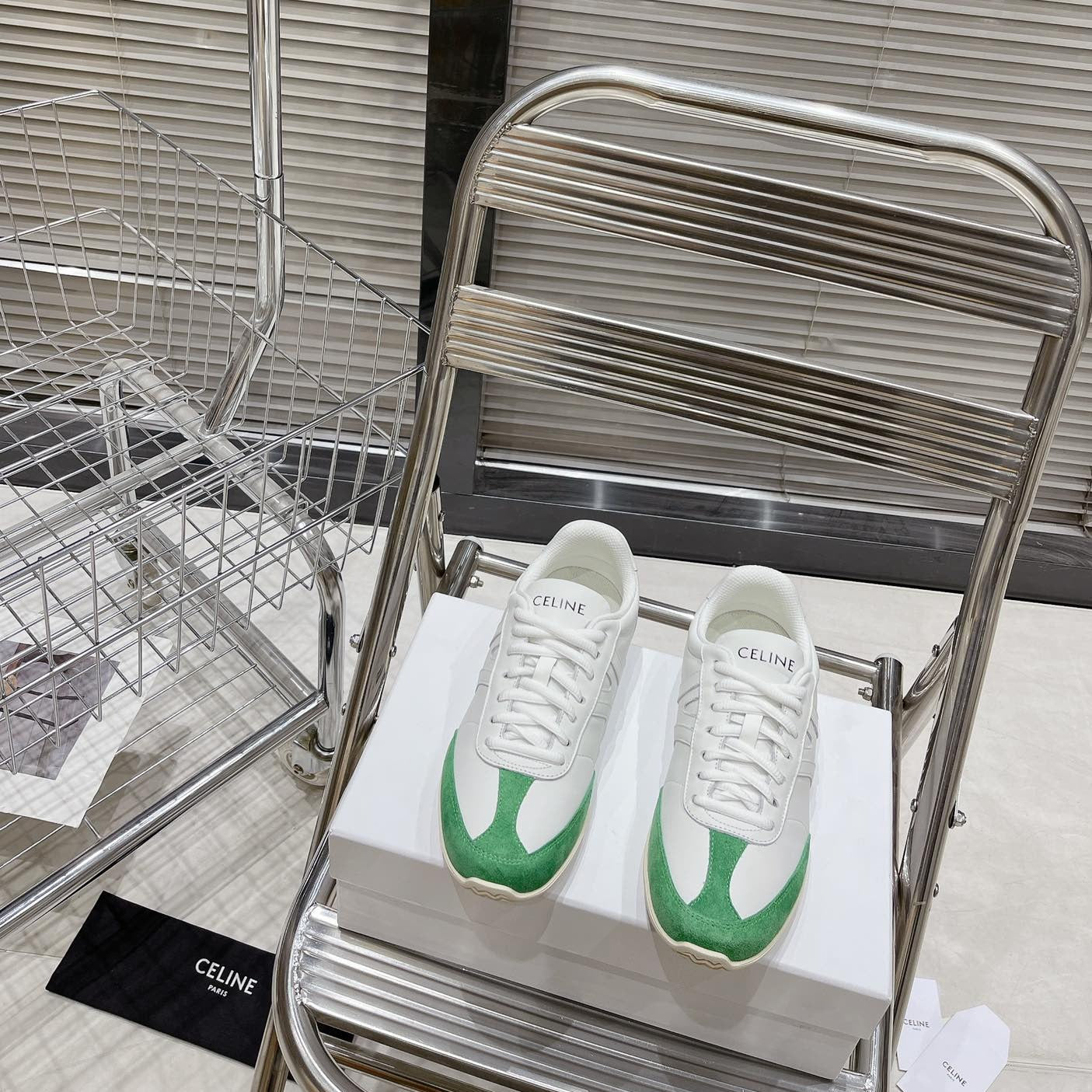 LOW LACE-UP SNEAKER IN CALFSKIN OPTIC WHITE GREEN - 35