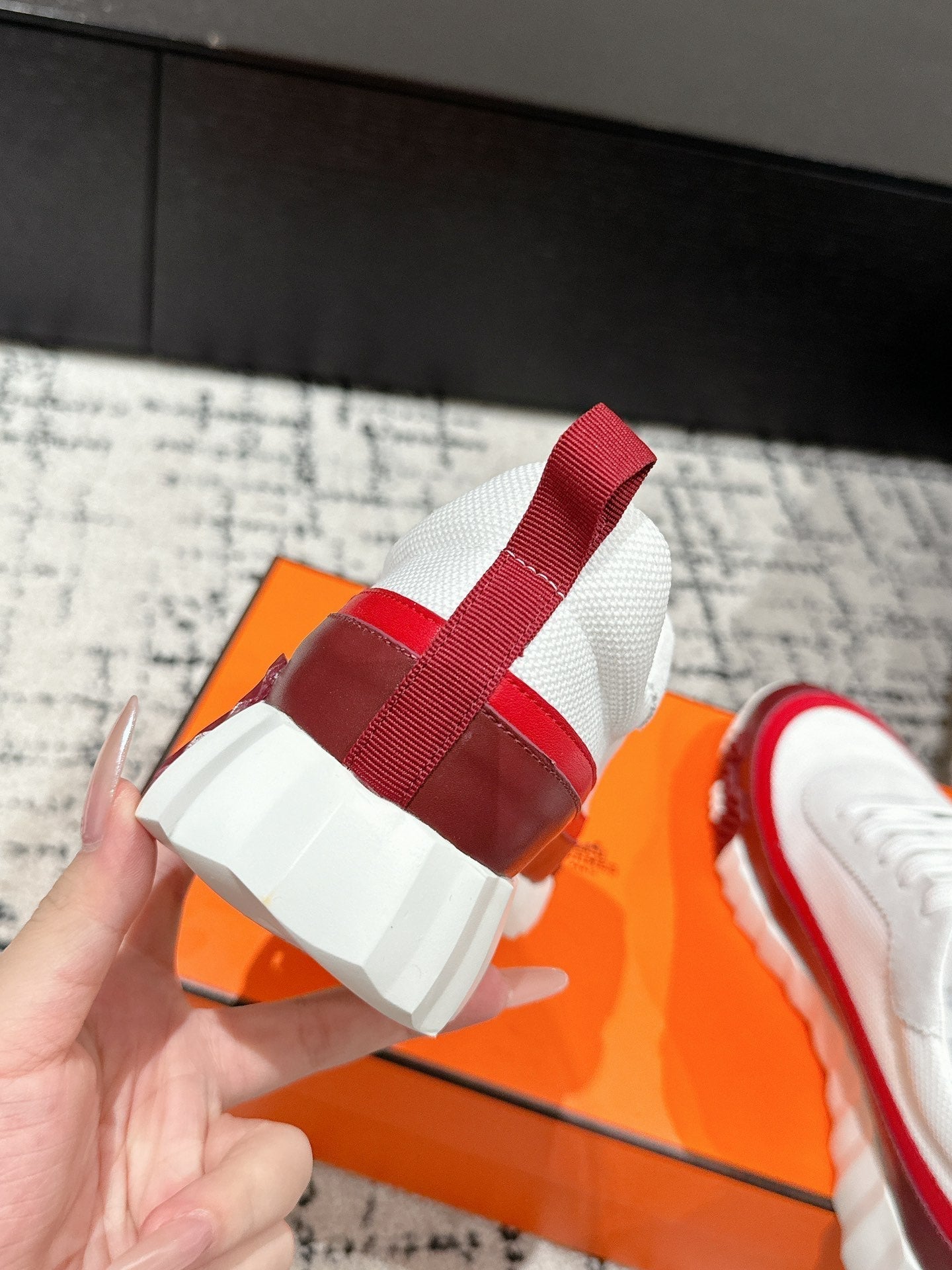 BOUNCING SNEAKER IN WINE RED CALFSKIN AND WHITE FABRIC - 35