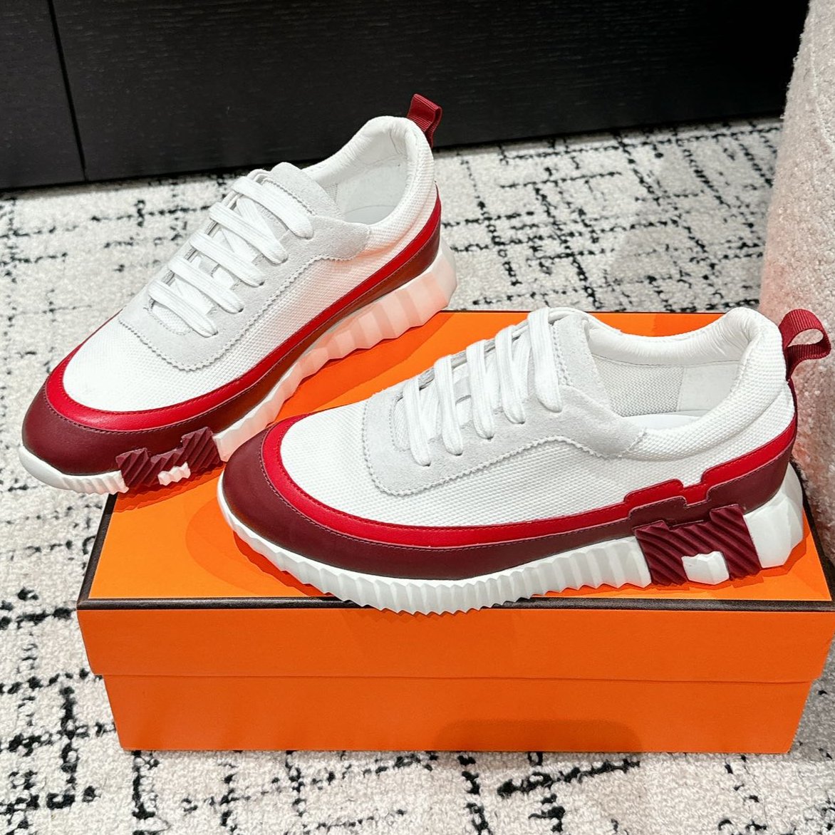 BOUNCING SNEAKER IN WINE RED CALFSKIN AND WHITE FABRIC - 35