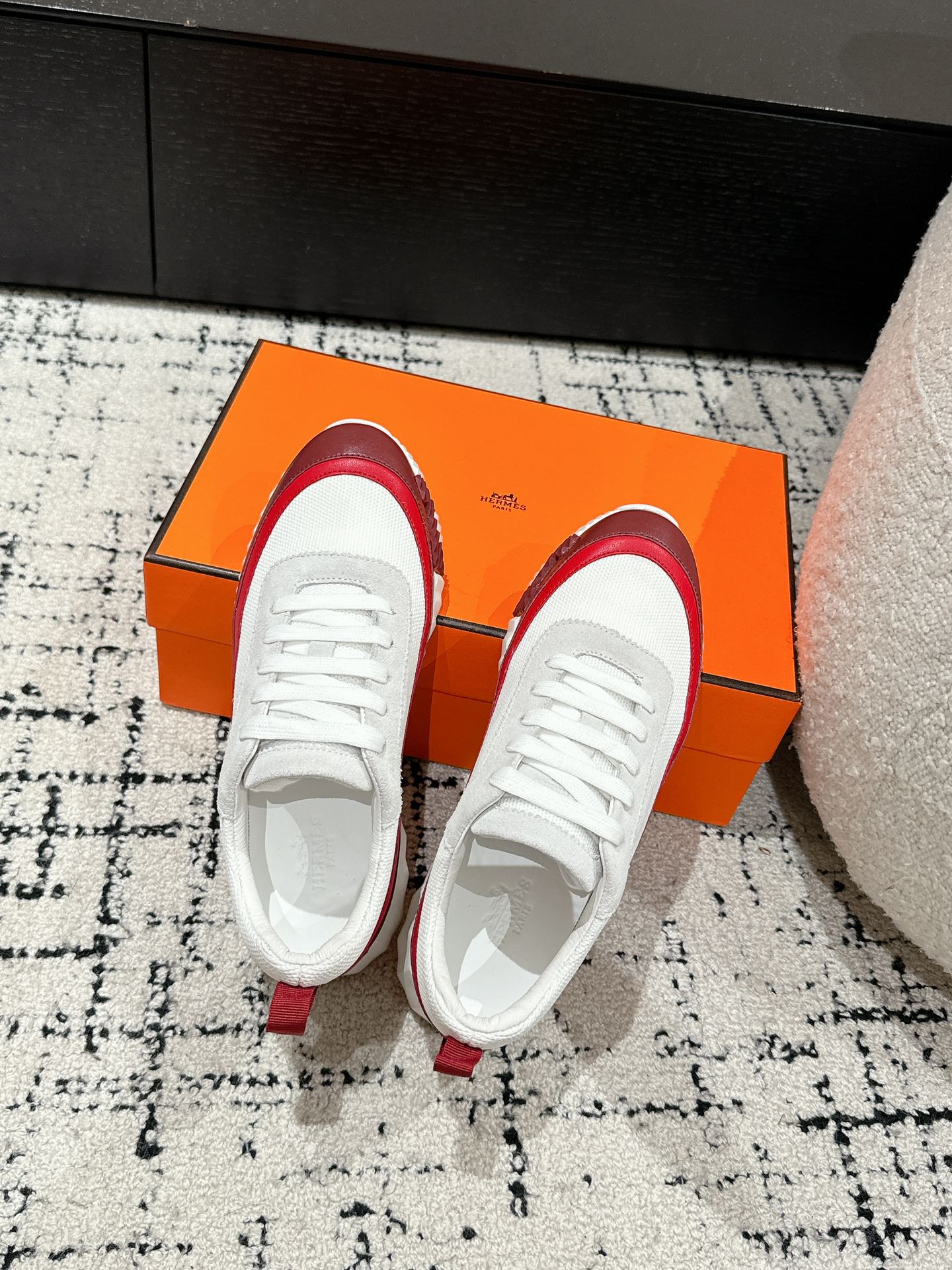 BOUNCING SNEAKER IN WINE RED CALFSKIN AND WHITE FABRIC - 35