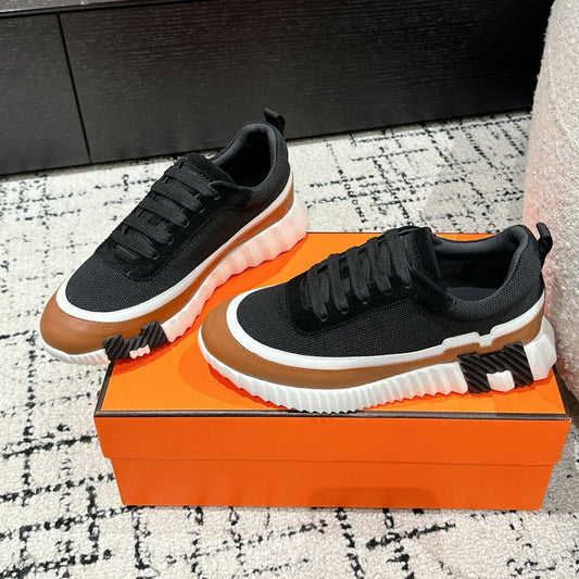BOUNCING SNEAKER IN BRONZE BROWN CALFSKIN AND BLACK FABRIC - 35