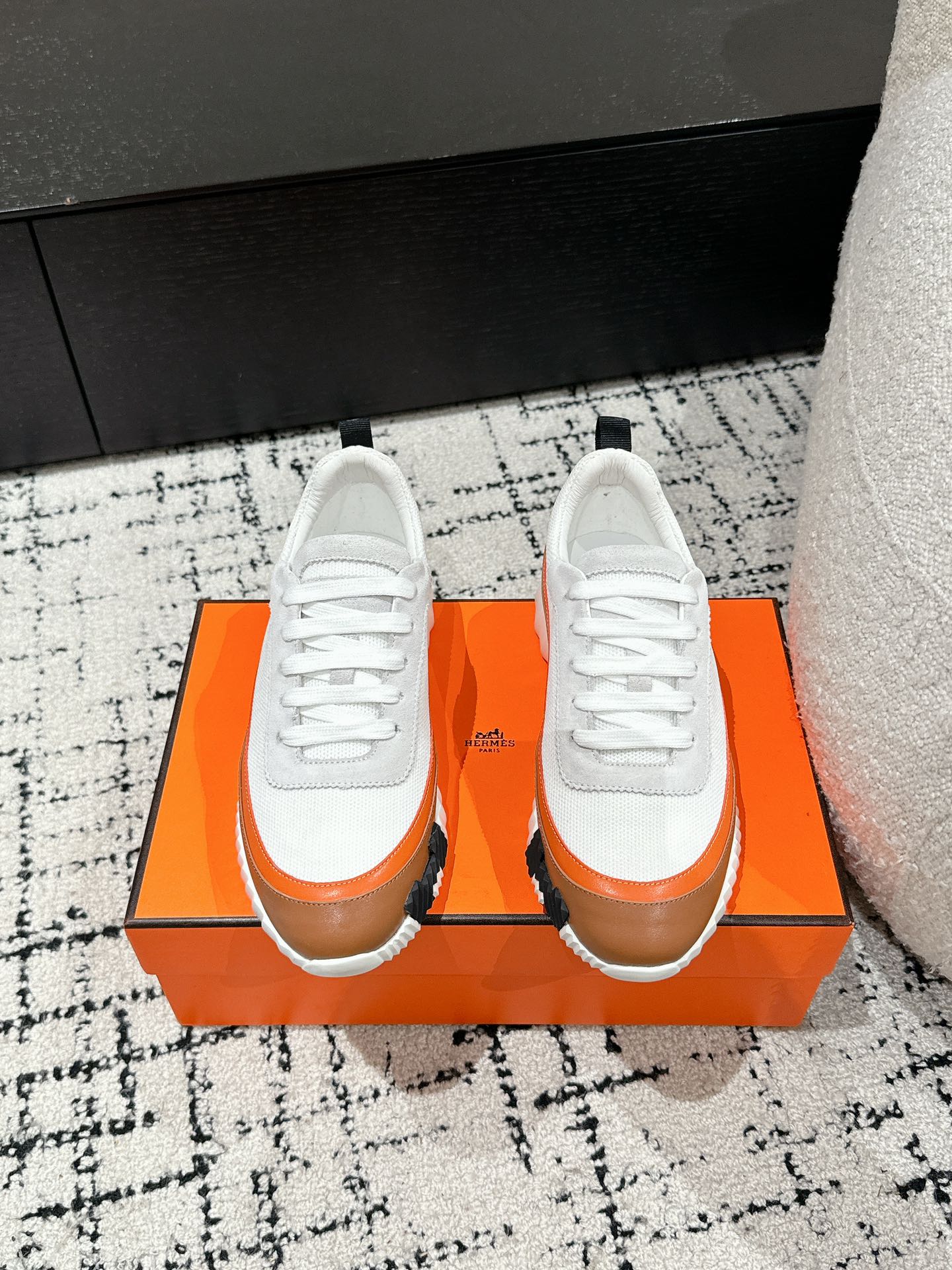 BOUNCING SNEAKER IN BRONZE BROWN CALFSKIN AND WHITE FABRIC - 35
