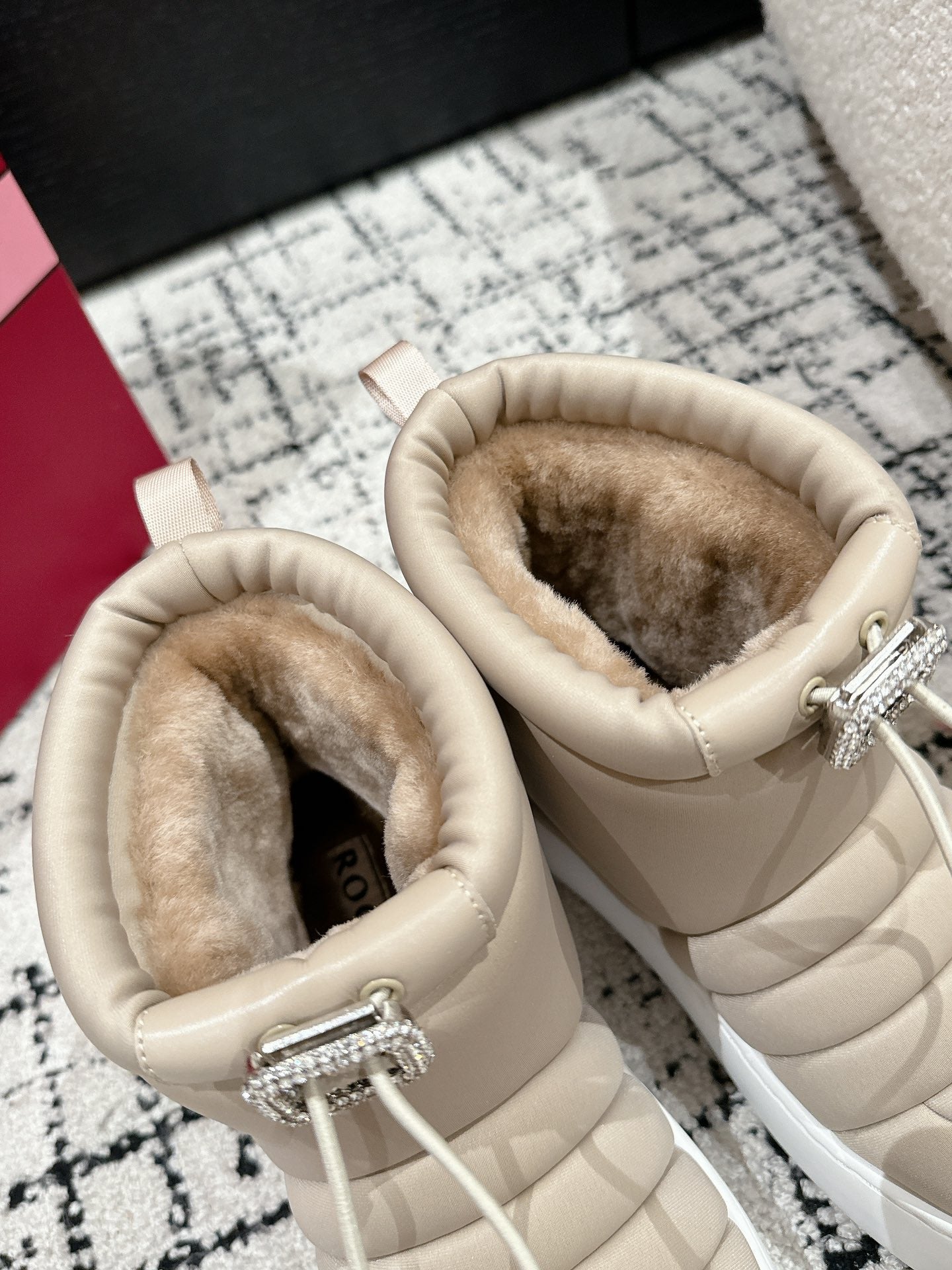 VIV' UP ANKLE BOOTS IN BEIGE TECHNICAL FABRIC FLEECE LINING - 35