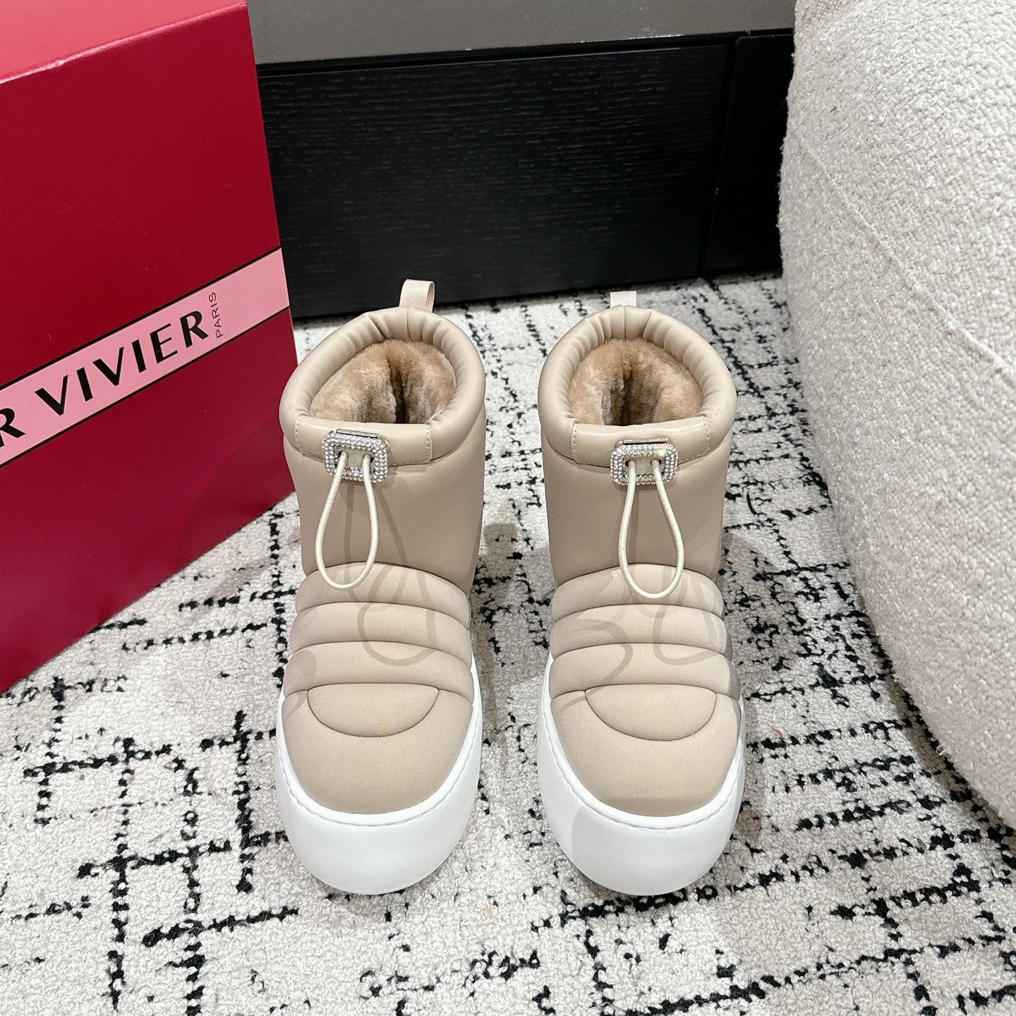 VIV' UP ANKLE BOOTS IN BEIGE TECHNICAL FABRIC FLEECE LINING - 35