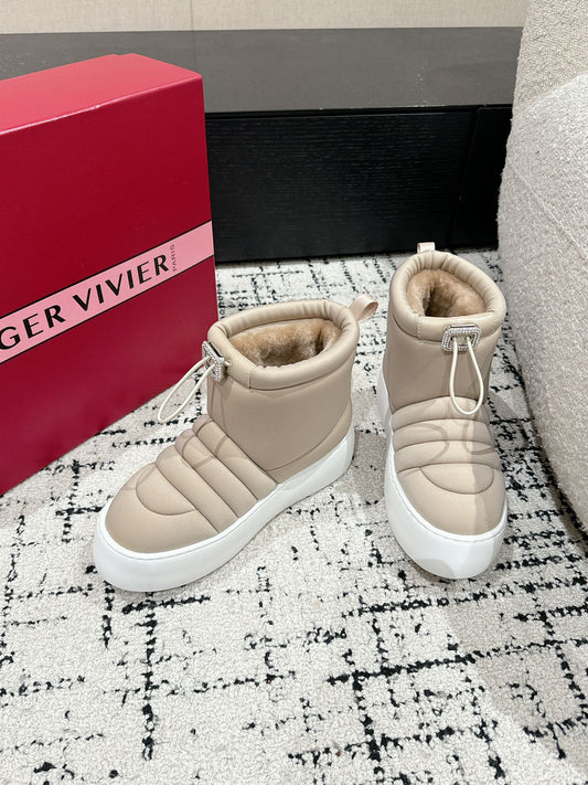 VIV' UP ANKLE BOOTS IN BEIGE TECHNICAL FABRIC FLEECE LINING - 35