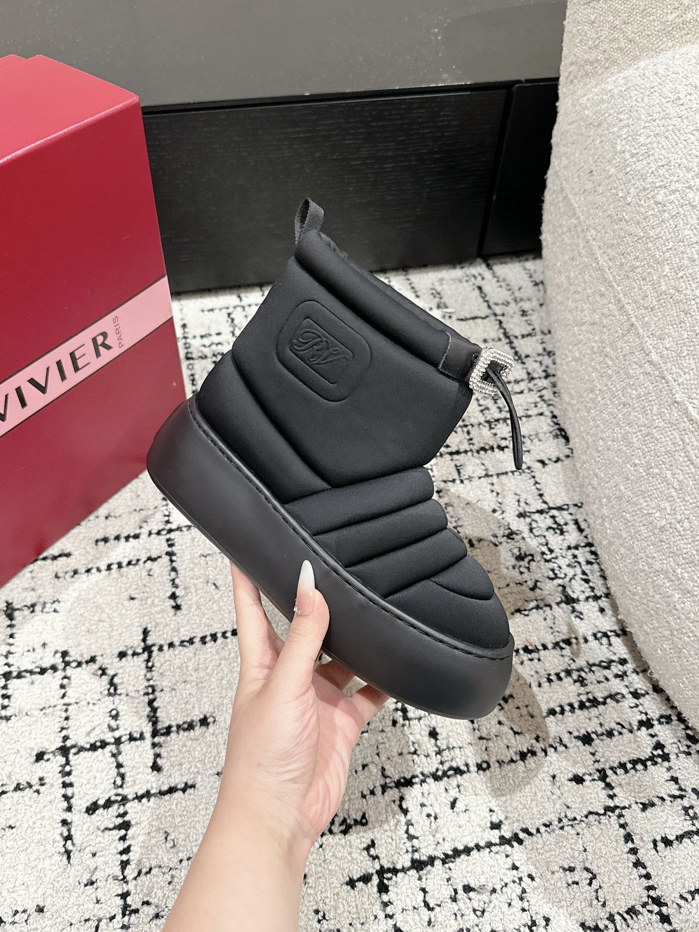 VIV' UP ANKLE BOOTS IN BLACK TECHNICAL FABRIC FLEECE LINING - 35