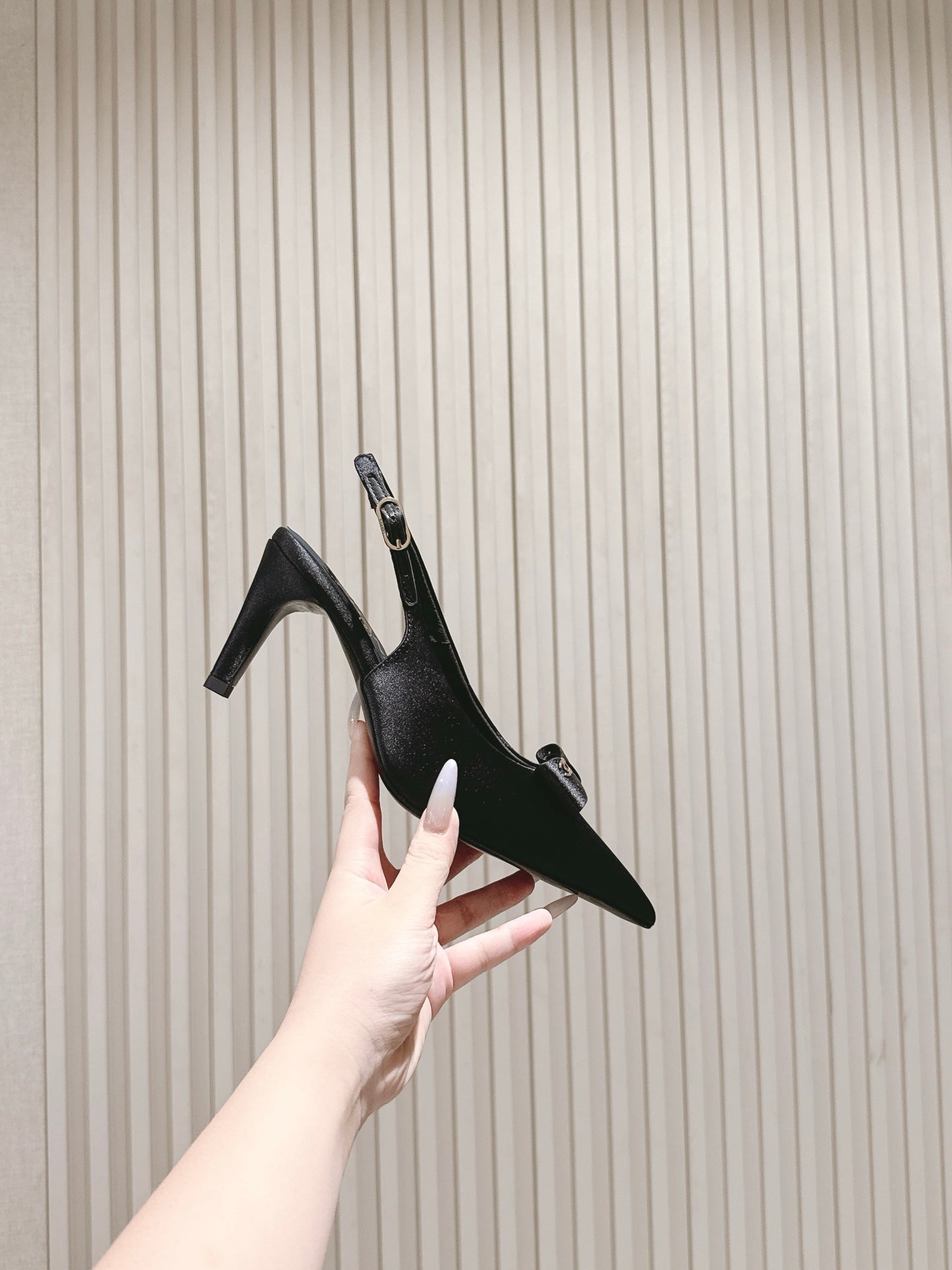CC HIGH SLINGBACK IN BLACK SATIN WITH BOW ATTACHED - 35