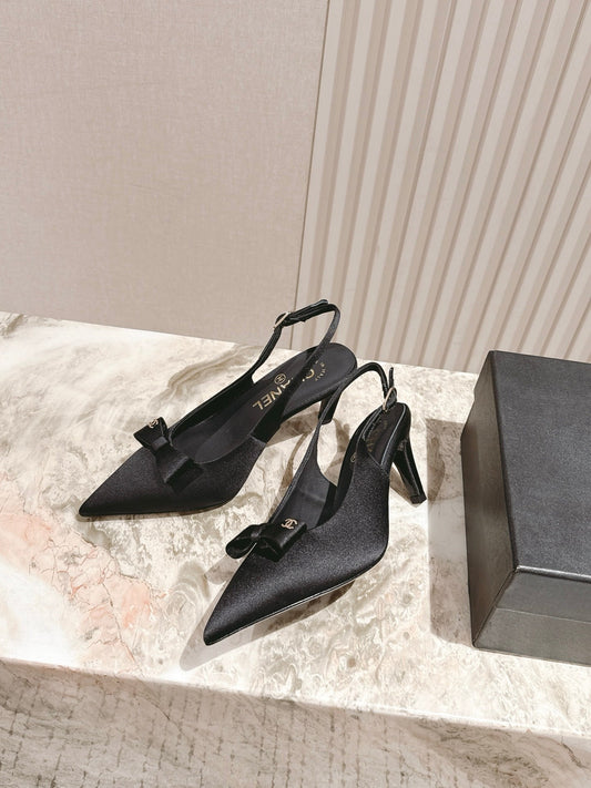 CC HIGH SLINGBACK З ЧОРНОГО АТЛАСУ З БАНТОМ – 35