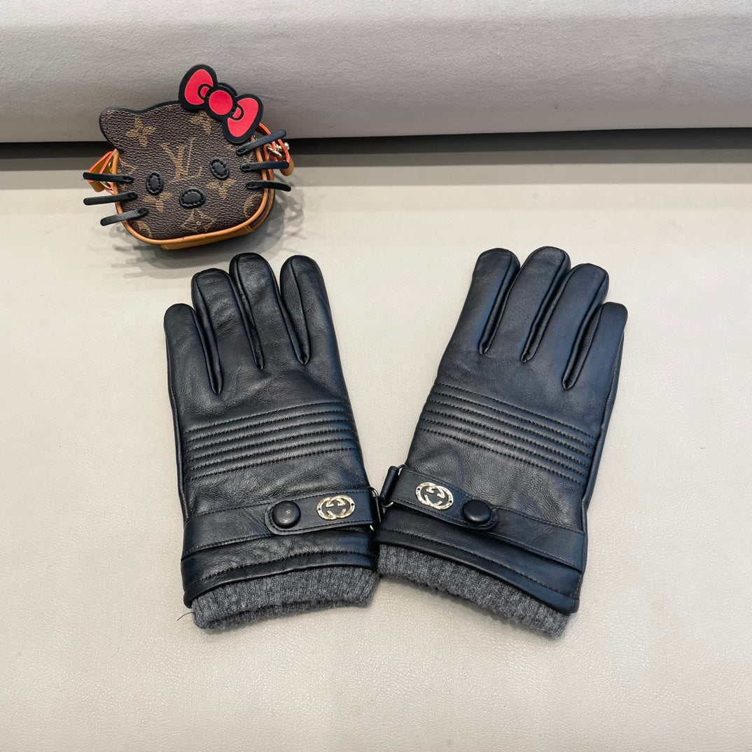 TOUCHSCREEN GLOVES IN BLACK LAMBSKIN MIX WOOL 327782 - XL