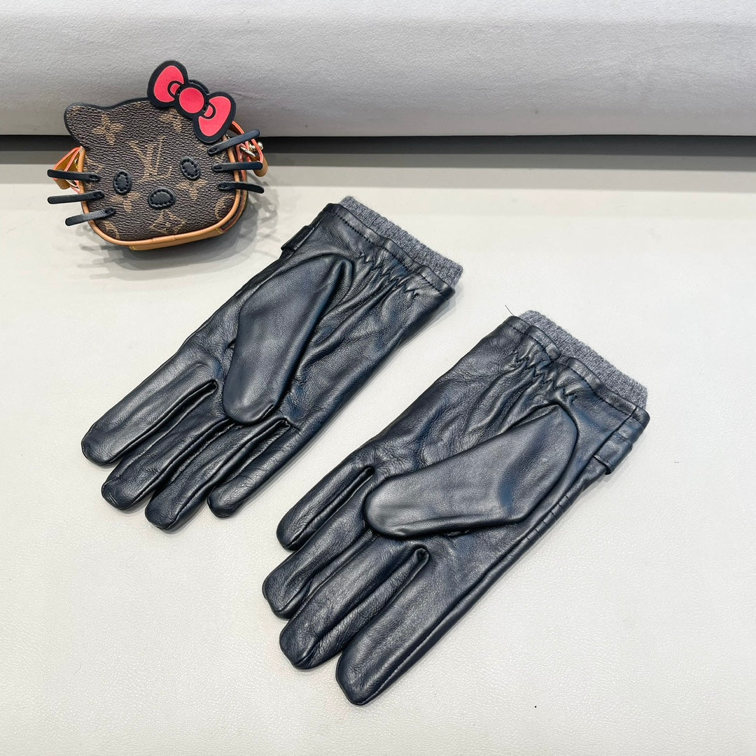 TOUCHSCREEN GLOVES IN BLACK LAMBSKIN MIX WOOL 327782 - XL