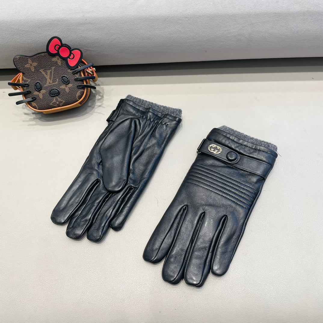 TOUCHSCREEN GLOVES IN BLACK LAMBSKIN MIX WOOL 327782 - XL