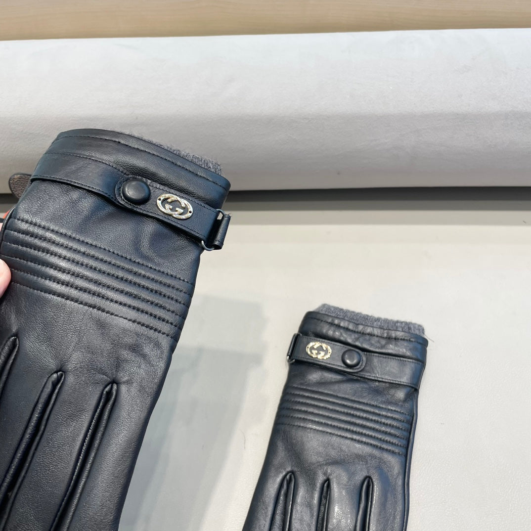 TOUCHSCREEN GLOVES IN BLACK LAMBSKIN MIX WOOL 327782 - XL