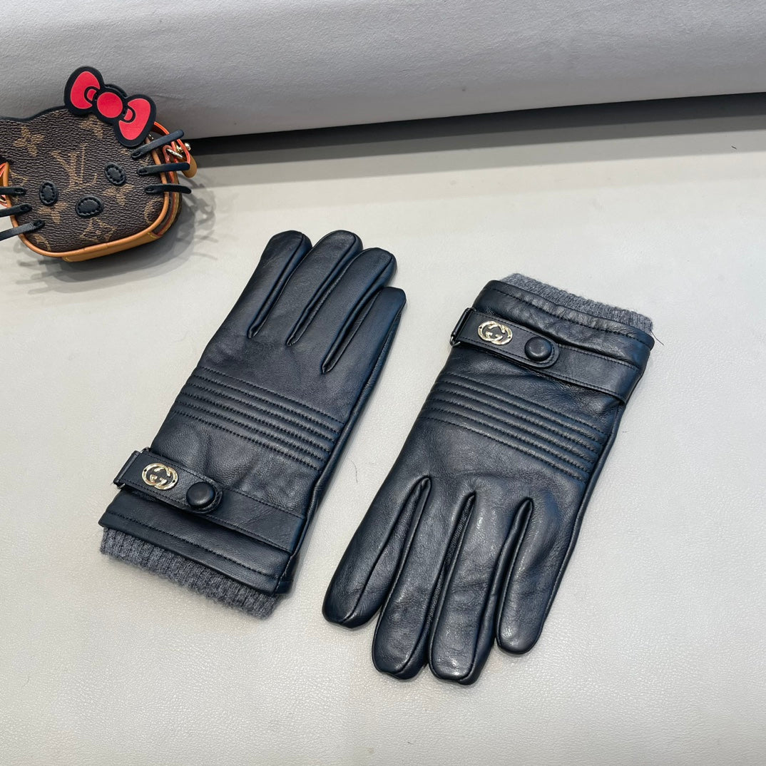 TOUCHSCREEN GLOVES IN BLACK LAMBSKIN MIX WOOL 327782 - XL