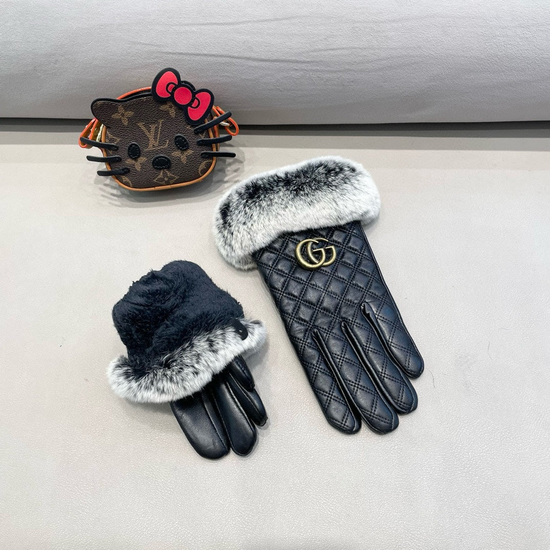 TOUCHSCREEN GLOVES IN BLACK RABBIT FUR AND LAMBSKIN 444433 - M