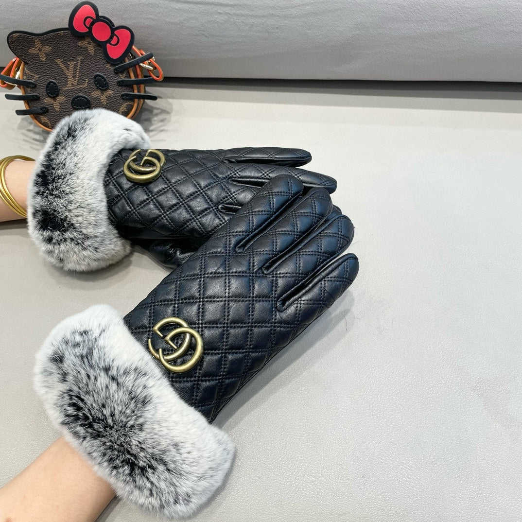 TOUCHSCREEN GLOVES IN BLACK RABBIT FUR AND LAMBSKIN 444433 - M