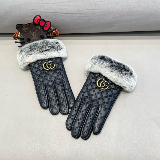 TOUCHSCREEN GLOVES IN BLACK RABBIT FUR AND LAMBSKIN 444433 - M