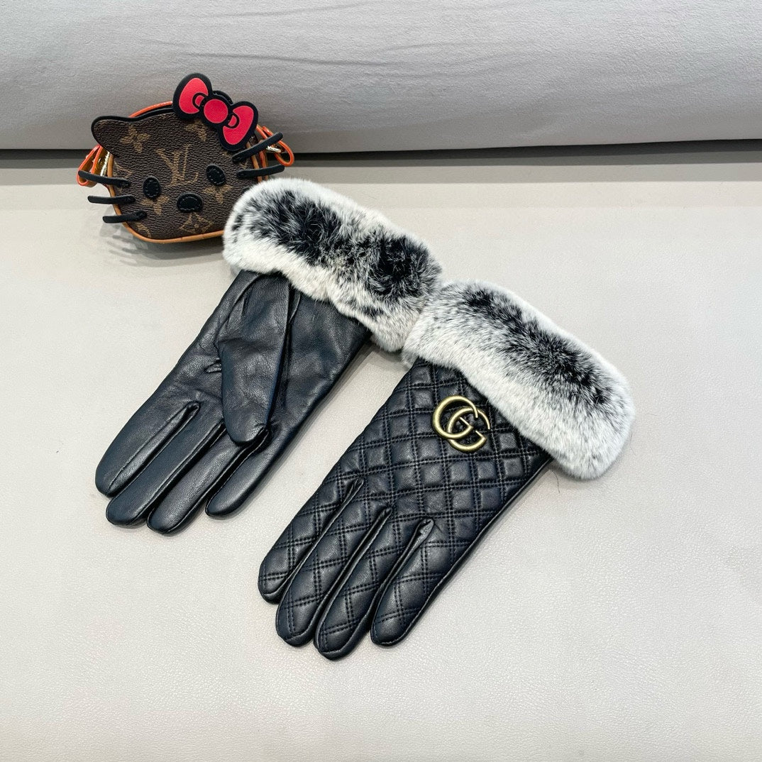 TOUCHSCREEN GLOVES IN BLACK RABBIT FUR AND LAMBSKIN 444433 - M