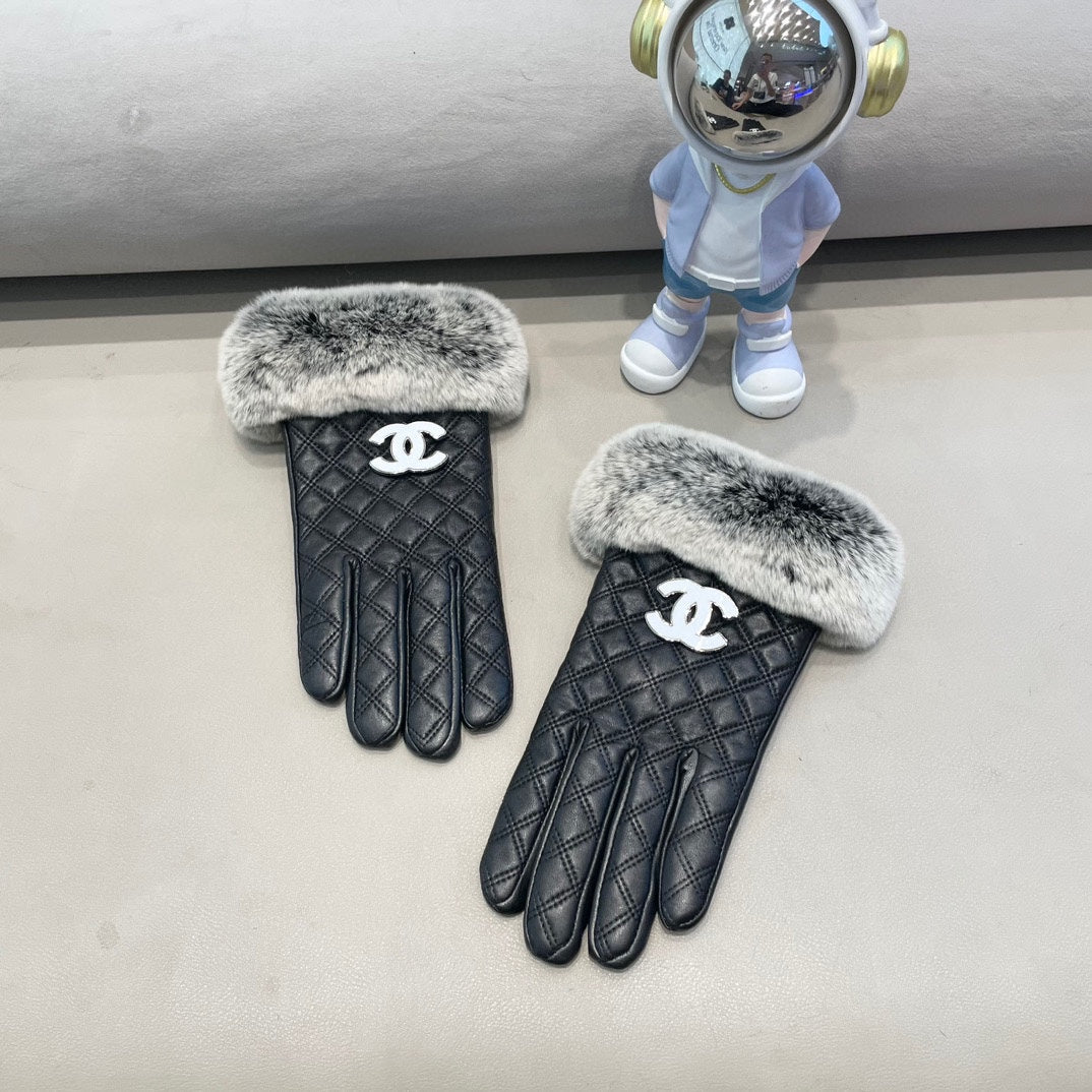 GLOVES IN BLACK LAMBSKIN WITH RABBIT FUR 463793 - M