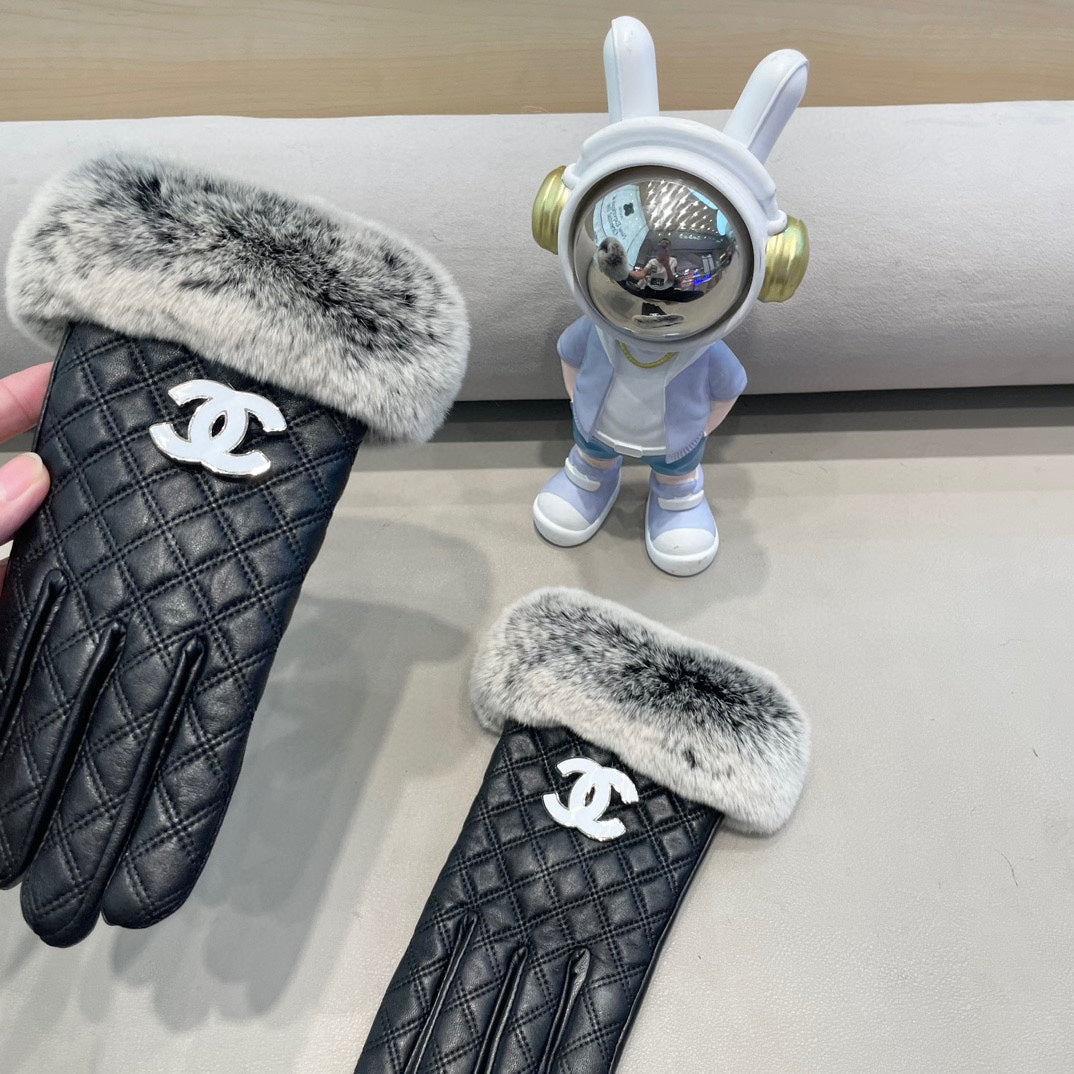 GLOVES IN BLACK LAMBSKIN WITH RABBIT FUR 463793 - M