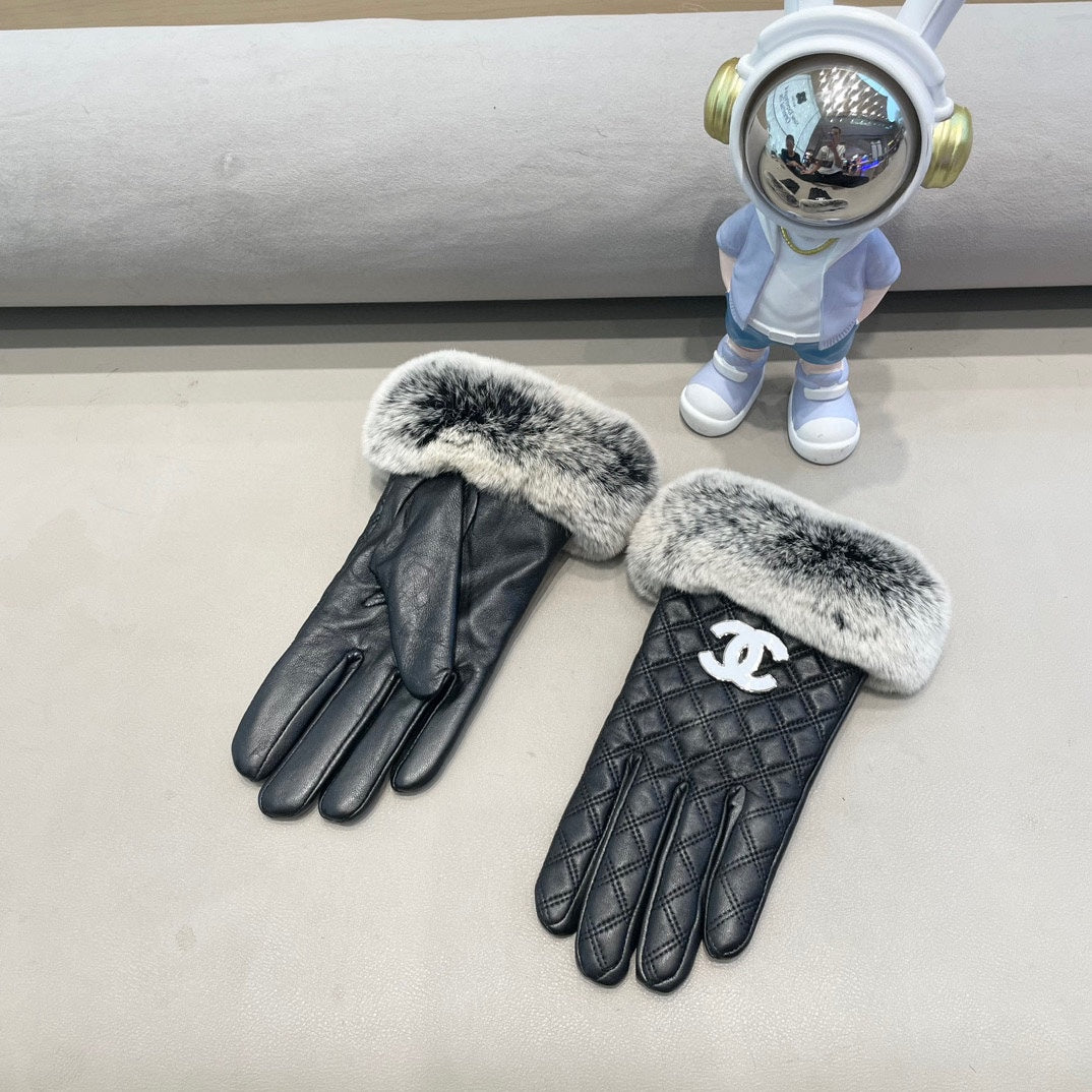 GLOVES IN BLACK LAMBSKIN WITH RABBIT FUR 463793 - M