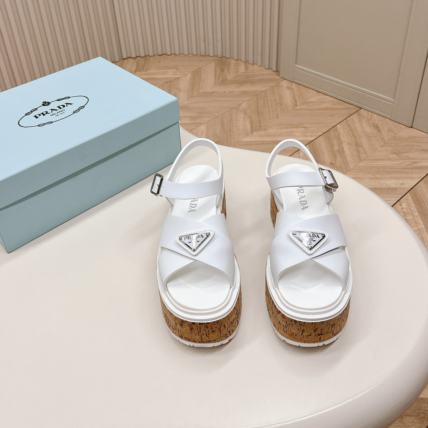 PRA WEDGE PLATFORM SANDALS WHITE CALFSKIN - 35