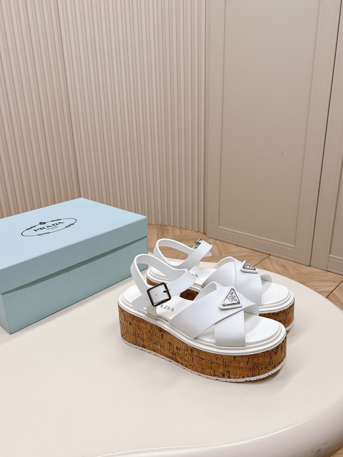 PRA WEDGE PLATFORM SANDALS WHITE CALFSKIN - 35