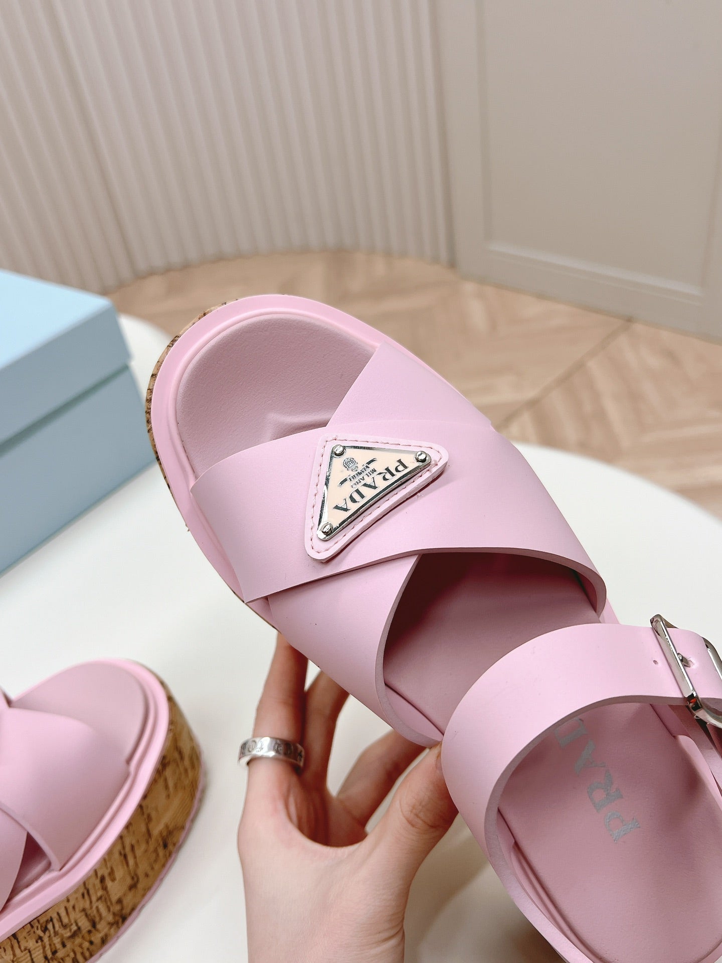 PRA WEDGE PLATFORM SANDALS PASTEL PINK CALFSKIN - 35
