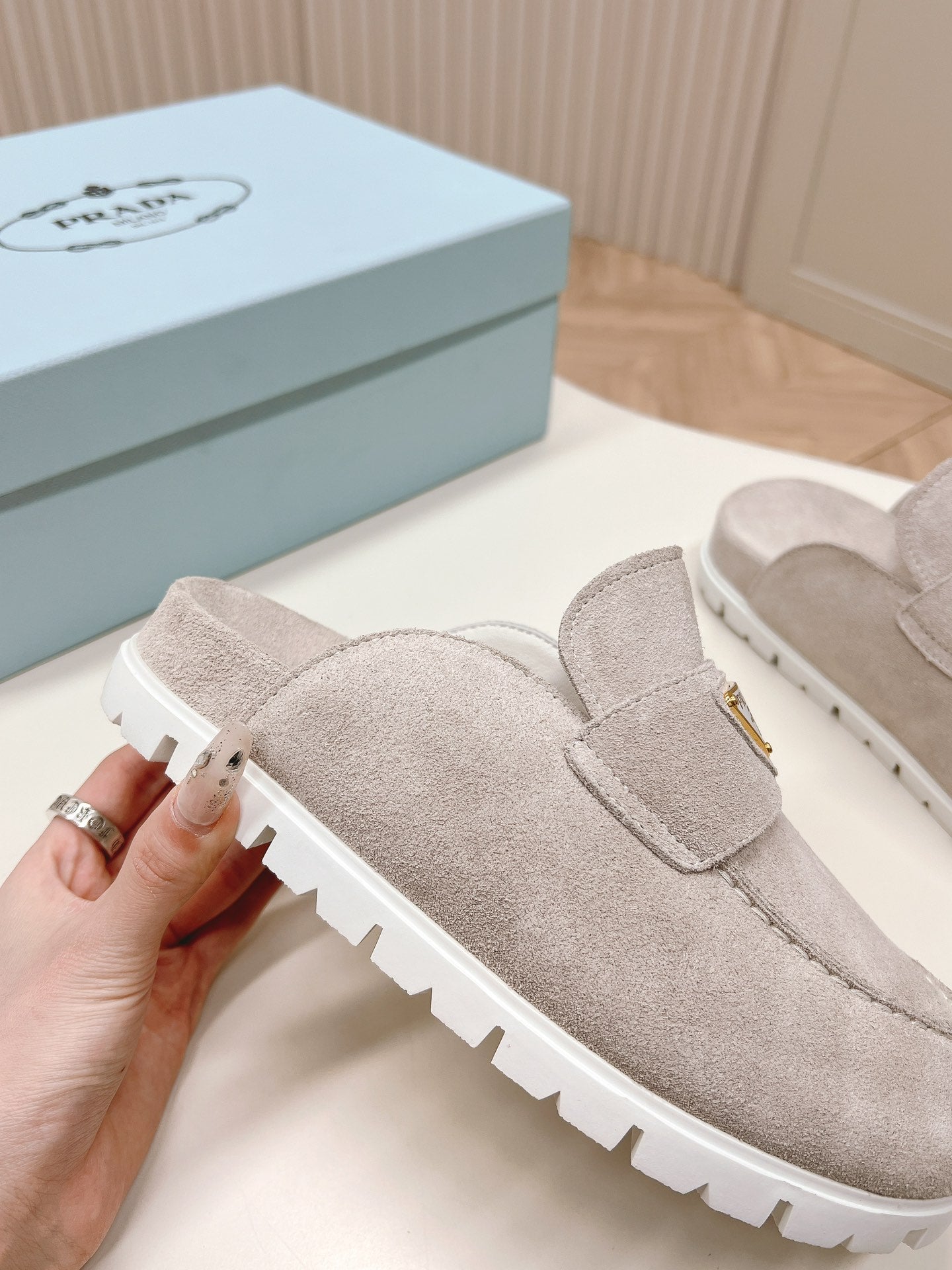 PRA SABOTS MULES LIGHT GRAY SUEDE - 35