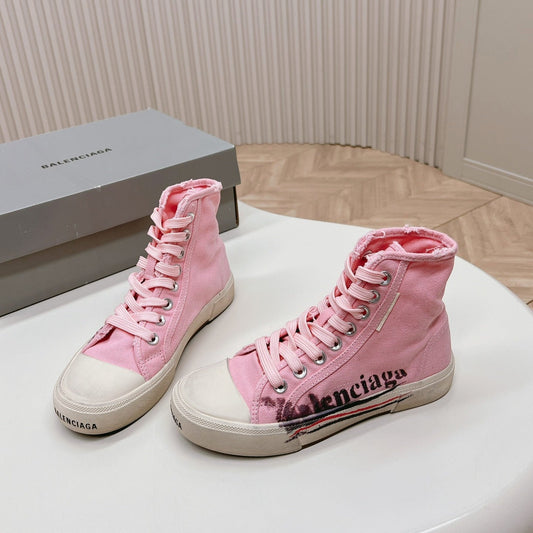 PINK CANVAS HIGH-TOP SNEAKERS LOGO GRAFFITI - 35