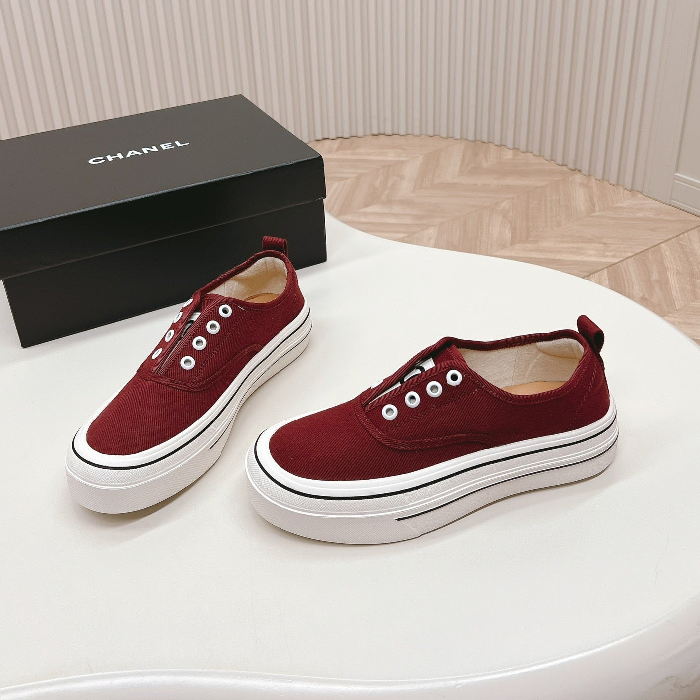 Double C Platform Biscuit Shoes Fabric Cherry Red - 35