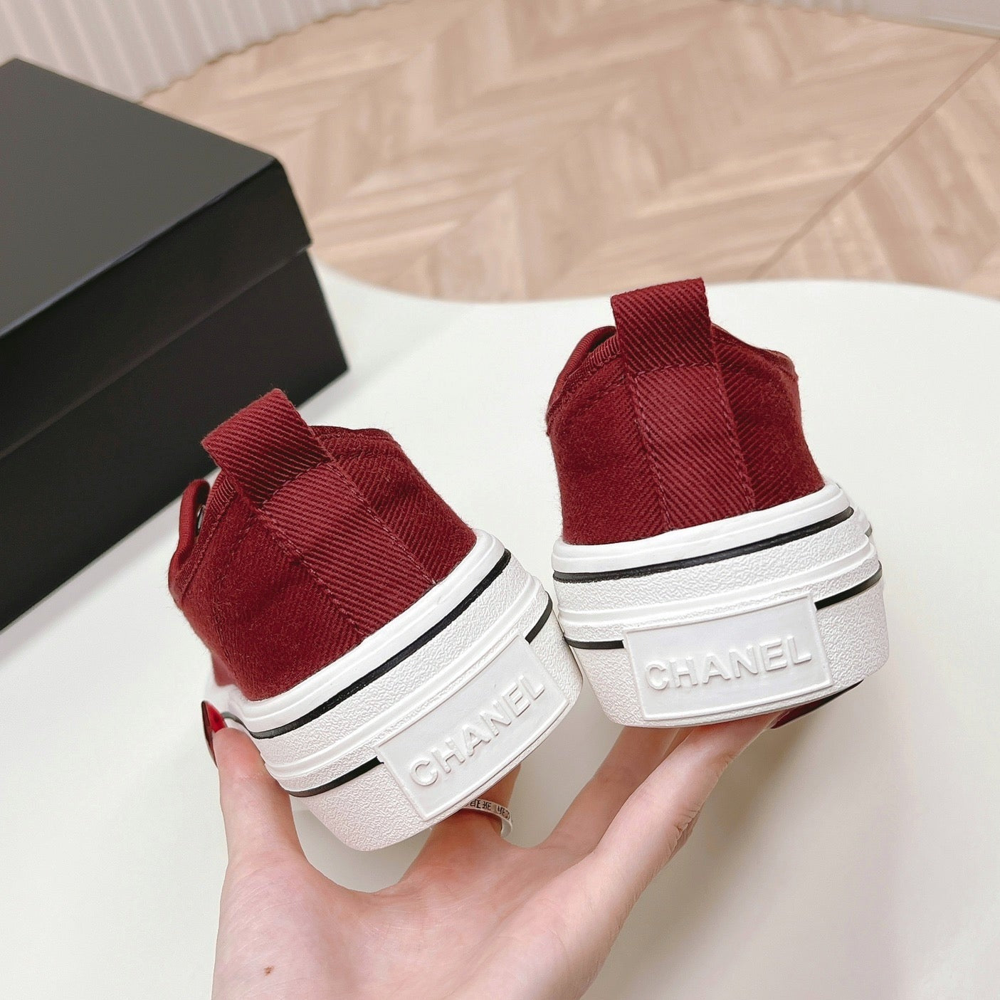 Double C Platform Biscuit Shoes Fabric Cherry Red - 35