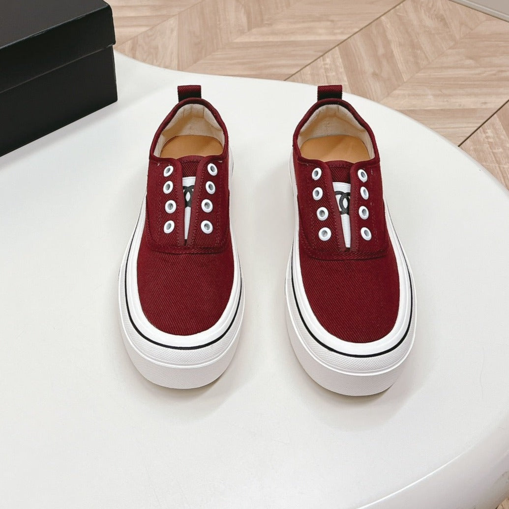 Double C Platform Biscuit Shoes Fabric Cherry Red - 35