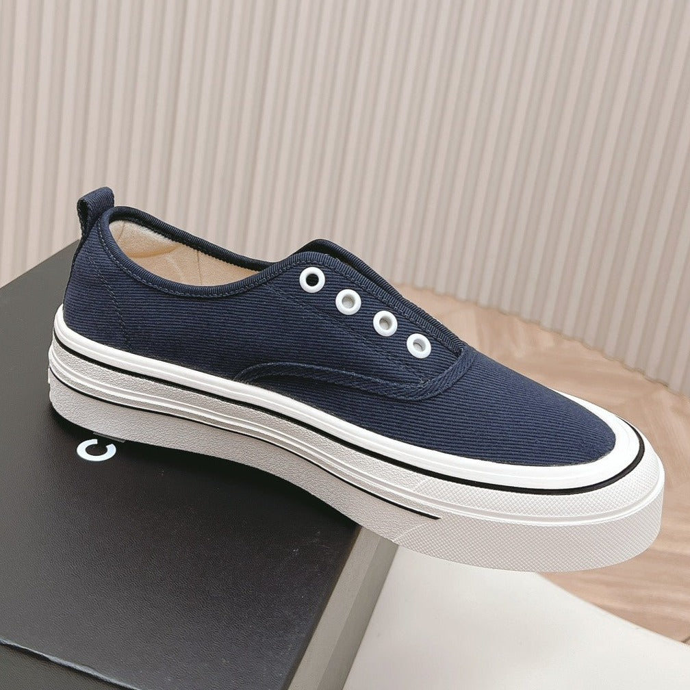 Double C Platform Biscuit Shoes Fabric Navy Blue - 35