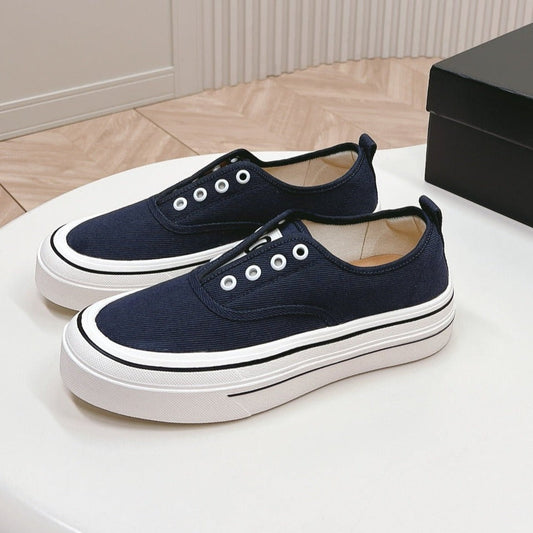 Double C Platform Biscuit Shoes Fabric Navy Blue - 35