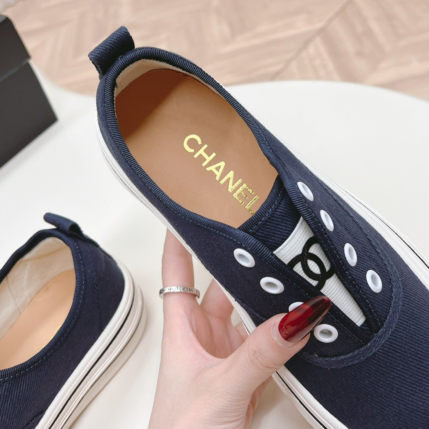 Double C Platform Biscuit Shoes Fabric Navy Blue - 35