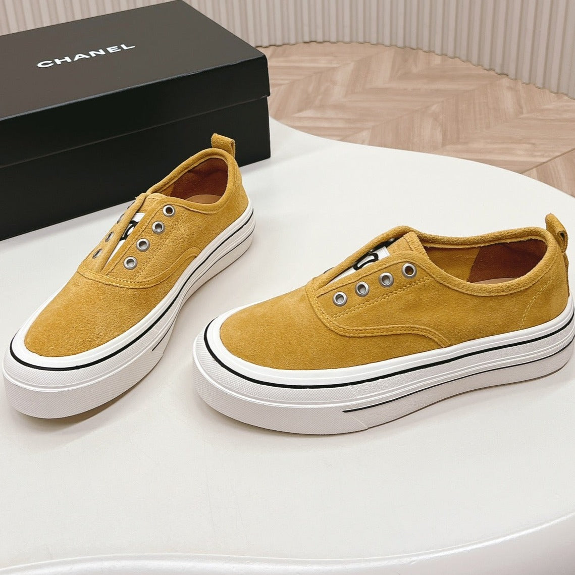 Double C Platform Biscuit Shoes Fabric Amber Yellow - 35