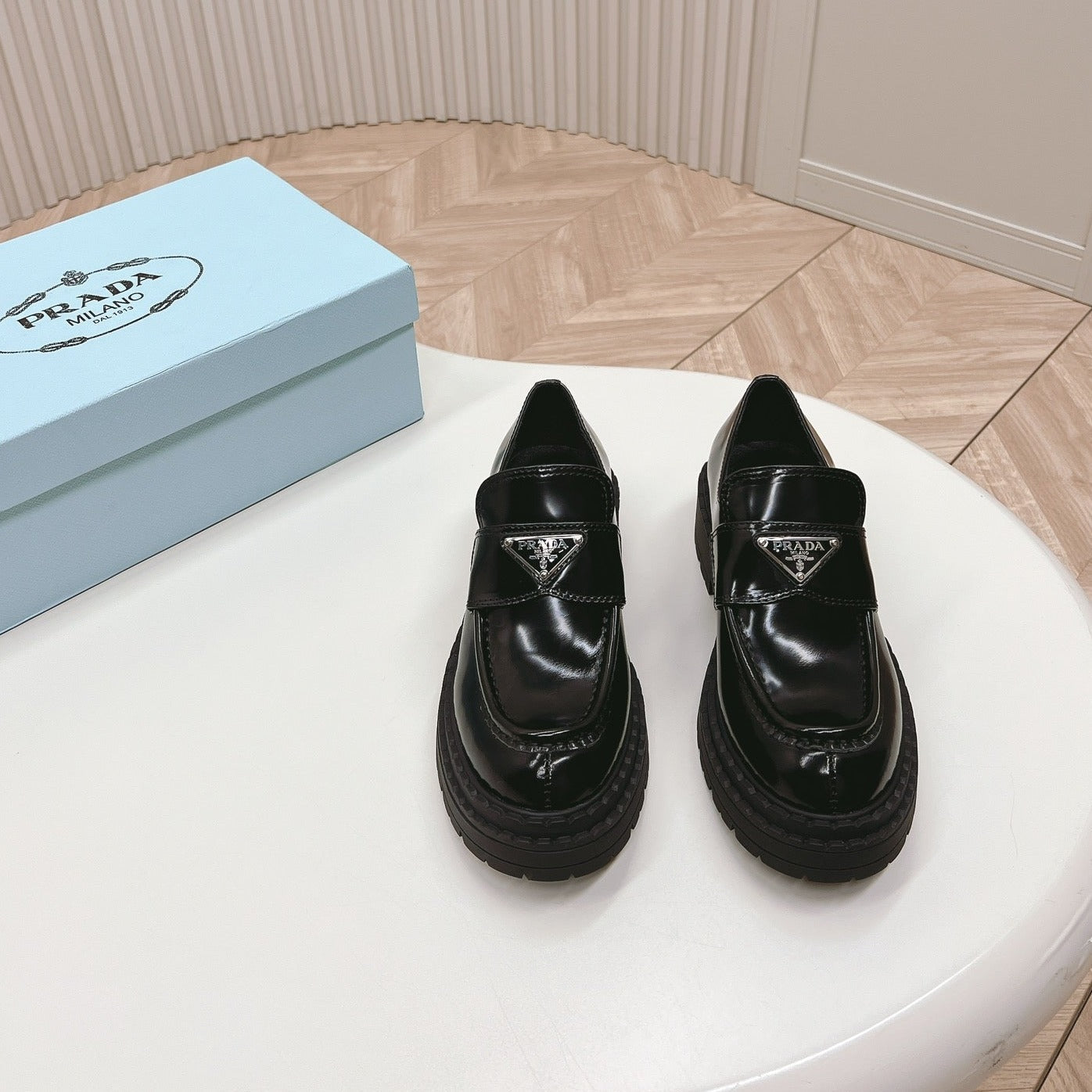 PRA BRUSHED MONOLITH LOAFERS GLOSSY BLACK CALFSKIN - 35