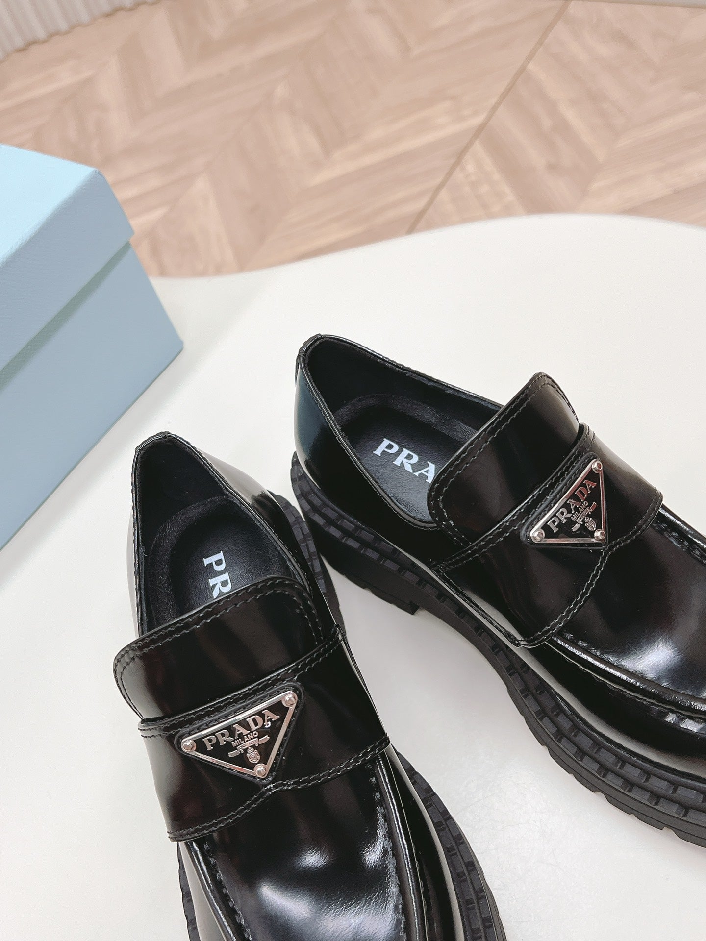 PRA BRUSHED MONOLITH LOAFERS GLOSSY BLACK CALFSKIN - 35